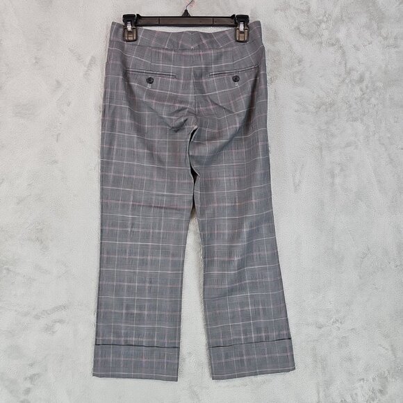 EXPRESS Editor Wool Pants Womens Size 0 Straight Crop Y2K Cuffed Gray Pink Plaid - Picture 2 of 15